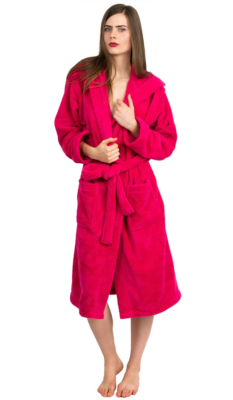 TowelSelections Super Plush Hooded Bathrobe - Luxury Spa Robe for Women and Men, Soft and Warm, Made in Turkey, Fushia, L/XL - Image 3